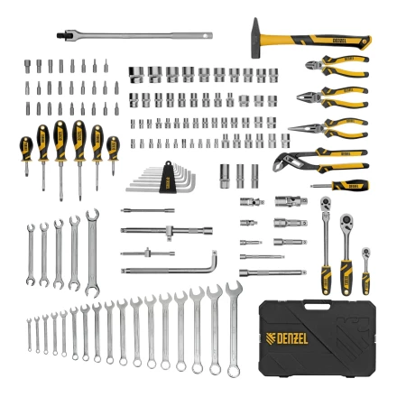 Набор инструментов, 1/2&quot;, 1/4&quot;, 3/8&quot;, CrV, S2, пластиковый кейс, 144 предмета// Denzel 15805 купить в Сургуте