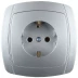 Розетка СВЕТОЗАР &quot;АКЦЕНТ&quot; одинарная в сборе, с заземлением, цвет серебристый металлик, 16А/~250В SV-54205-SM купить в Сургуте