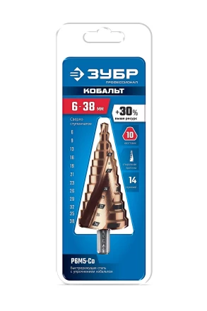 ЗУБР КОБАЛЬТ 6-38мм, 12 ступеней, винтовая проточка, сверло ступенчатое, ПРОФЕССИОНАЛ (29674-6-38-12) купить в Сургуте