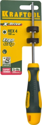 Отвертка KRAFTOOL, Cr-Mo-V сталь, двухкомпонентная противоскользящая рукоятка, HEX, №4x100мм 250075-4-100 купить в Сургуте
