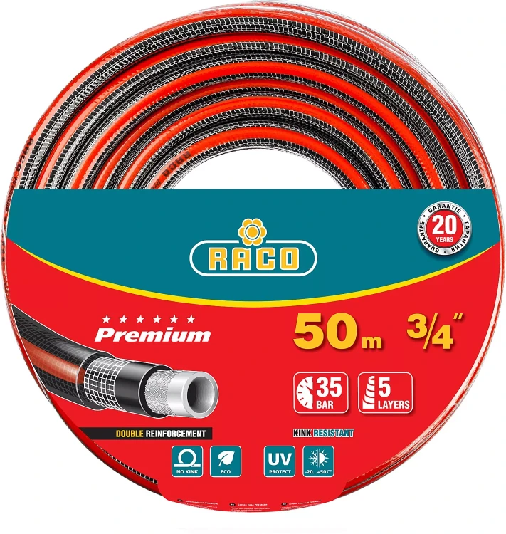 Шланг RACO "PREMIUM" поливочный, 40атм., армированный, 3-х слойный, 3/4"х50м 40300-3/4-50 купить в Сургуте