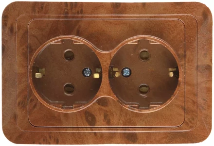 Розетка СВЕТОЗАР &quot;ГАММА&quot; с заземлением, двойная, цвет орех, 16А/~250В SV-54107-N купить в Сургуте