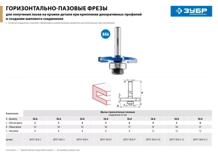 ЗУБР 50.8 x 6 мм, хвостовик 12 мм, фреза горизонтально-пазовая, Профессионал (28757-50.8-6-12) купить в Сургуте