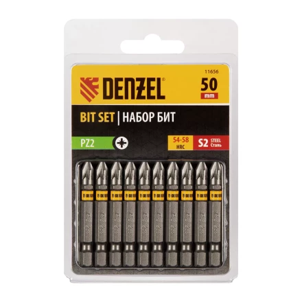 Бита PZ2х50, сталь S2, шестигранный профиль, 10 шт. Е 6,3 Denzel 11656 купить в Сургуте