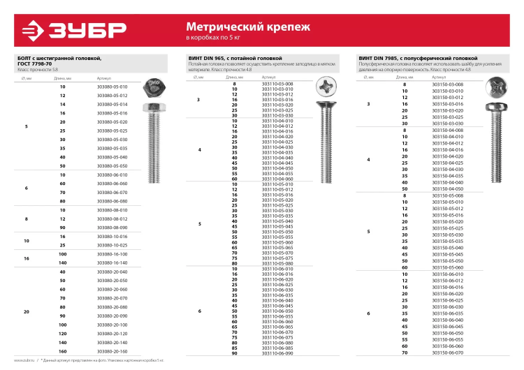 Винт ЗУБР "МАСТЕР" DIN 7985, класс прочности 4.8, оцинкованный, M6x55мм, 5кг 303150-06-055 купить в Сургуте