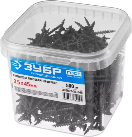 Саморезы фосфатированные с крупной резьбой, гипсокартон-дерево, ЗУБР 300032-35-045, PH2, 3,5 x 45 мм, 500 шт 300032-35-045 купить в Сургуте