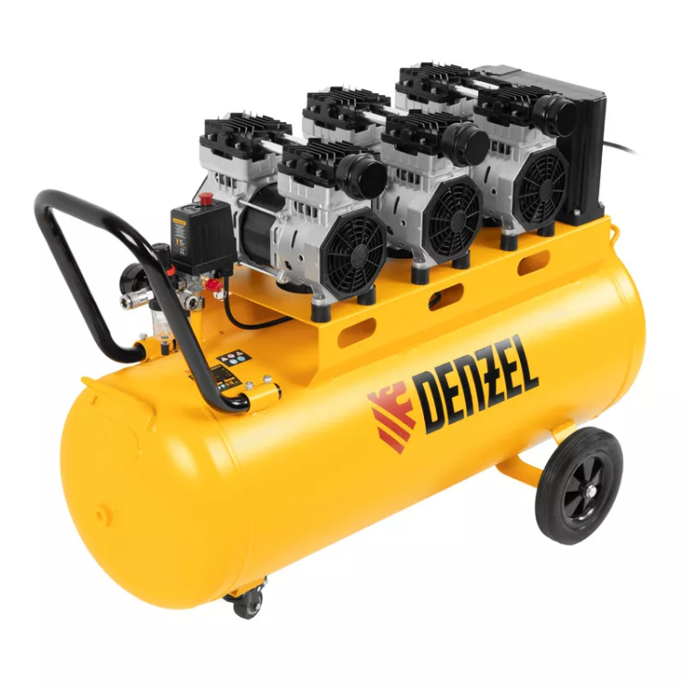 Компрессор безмасляный, малошумный  DLS 2250/100, 2250 Вт, 3x750, 100 л, 410 л/мин блок управления/ Denzel 58029 купить в Сургуте