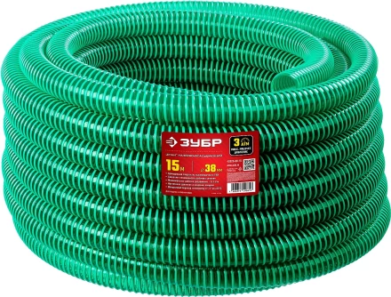 ЗУБР 38 мм x 15 м, 3 атм, со спиралью ПВХ, напорно-всасывающий шланг (40325-38-15) купить в Сургуте