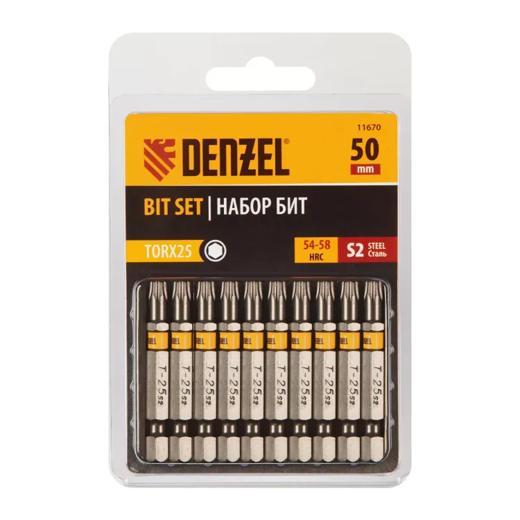 Бита TX 25х50, сталь S2, шестигранный профиль, 10 шт. Е 6,3 Denzel 11670 купить в Сургуте