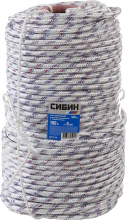 Фал плетёный полипропиленовый СИБИН 16-прядный с полипропиленовым сердечником, диаметр 8 мм, бухта 100 м, 520 кгс 50215-08 купить в Сургуте