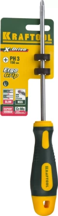 Отвертка KRAFTOOL, Cr-Mo-V сталь, двухкомпонентная противоскользящая рукоятка, PH, №3x150мм 250072-3-150 купить в Сургуте