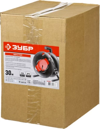 Удлинитель ЗУБР &quot;МАСТЕР&quot; на катушке, ПВС 2х1кв мм, 1 гнездо, макс мощн 2200Вт, 30м 55075-30 купить в Сургуте