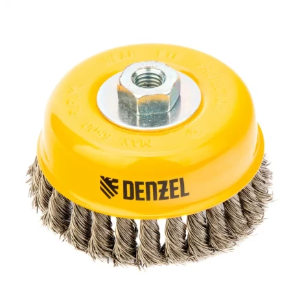 Щетка для УШМ 125 мм Чашка крученая нержавеющая проволока 0.5 мм М14 Denzel 746273 купить в Сургуте