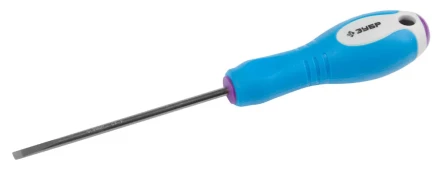 Отвертка ЗУБР, Cr-V сталь, трехкомпонентная рукоятка, цветовая индикация типа шлица, SL, 4,0x100мм 25251-4.0-100 купить в Сургуте