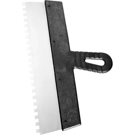 Шпатель из нержавеющей стали 350 мм зуб 10х10 мм пластмассовая ручка СИБРТЕХ 85507 купить в Сургуте