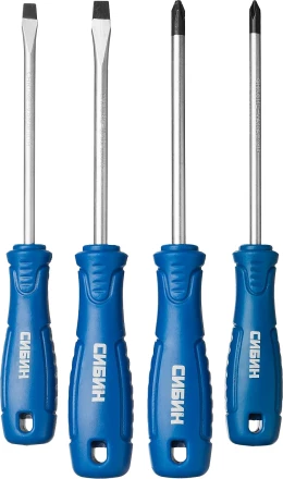 Набор: Отвертки СИБИН 25084 с закаленным стержнем, маслобензостойкая рукоятка, в блистере, 4 предмета 25084 купить в Сургуте