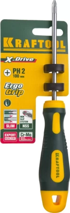 Отвертка KRAFTOOL, Cr-Mo-V сталь, двухкомпонентная противоскользящая рукоятка, PH, №2x100мм 250072-2-100 купить в Сургуте