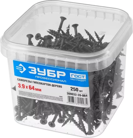 Саморезы фосфатированные с крупной резьбой, гипсокартон-дерево, ЗУБР 300032-39-064, PH2, 3,9 x 64 мм, 250 шт 300032-39-064 купить в Сургуте