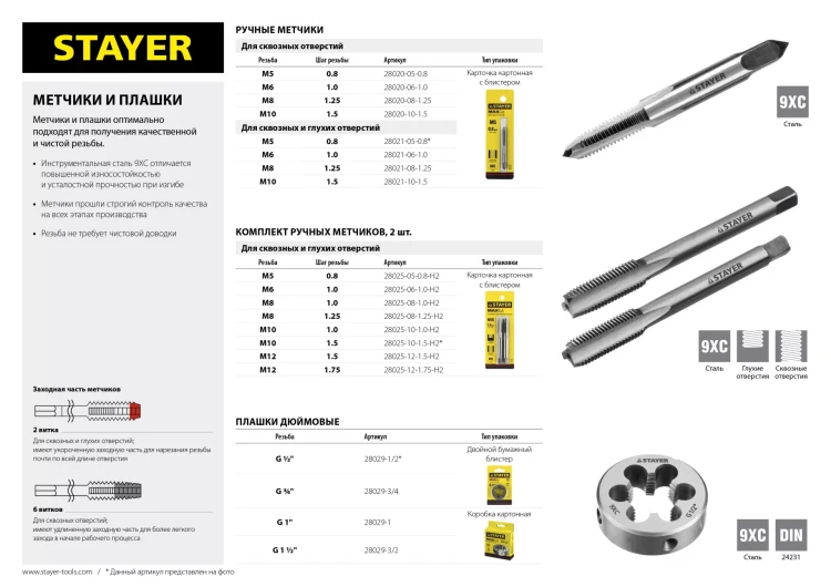Метчик STAYER "MASTER" одинарный, для сквозных отверстий, сталь 9ХС, М10х1,5 28020-10-1.5 купить в Сургуте