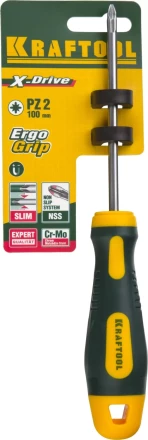Отвертка KRAFTOOL, Cr-Mo-V сталь, двухкомпонентная противоскользящая рукоятка, PZ, №2x100мм 250073-2-100 купить в Сургуте