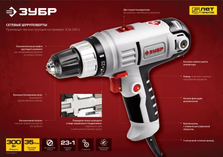 Дрель-шуруповерт сетевая ЗСШ-300-2 серия МАСТЕР купить в Сургуте
