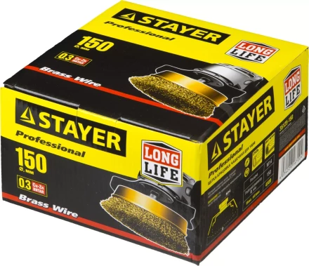 STAYER &quot;PROFESSIONAL&quot;. Щетка чашечная для УШМ, витая стальная латунированная проволока 0,3мм, 150ммхМ14 35125-150 купить в Сургуте