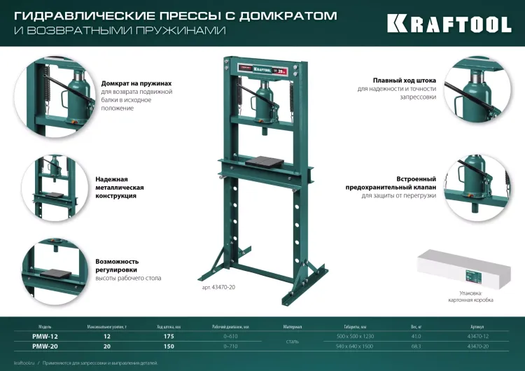 Прессы гидравлические с домкратом и возвратными пружинами 43470-20 купить в Сургуте