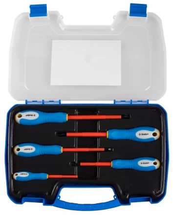 ЗУБР. Набор: Отвертки диэлектрические, 2-комп. рукоятка, до 1000 В, хромованадиевая сталь, 5 предметов 25263-H5 купить в Сургуте