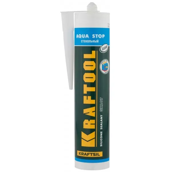 Герметик KRAFTOOL KRAFTSeal GX107 "AQUA STOP" силиконовый стекольный, прозрачный, 300мл 41256-2 купить в Сургуте