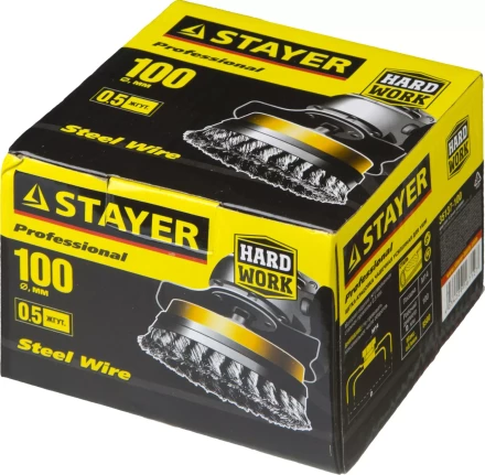 STAYER &quot;PROFESSIONAL&quot;. Щетка чашечная усиленная для УШМ, жгутированная стальная проволока 0,5мм, 100ммхМ14 35137-100 купить в Сургуте