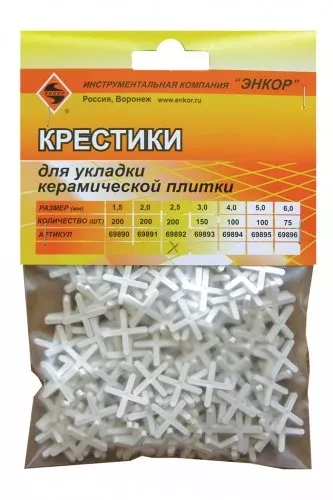 Крестики для кафеля 2,5 мм 200 штук блистер Энкор 69892 купить в Сургуте