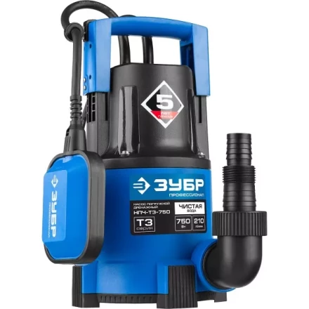 Насос ЗУБР &quot;ПРОФЕССИОНАЛ&quot; Т3 погружной дренажный для чистой воды (d пропускаемых частиц до 5мм), 750Вт, пропускная способность 210л/мин, напор 8,5м НПЧ-Т3-750 купить в Сургуте