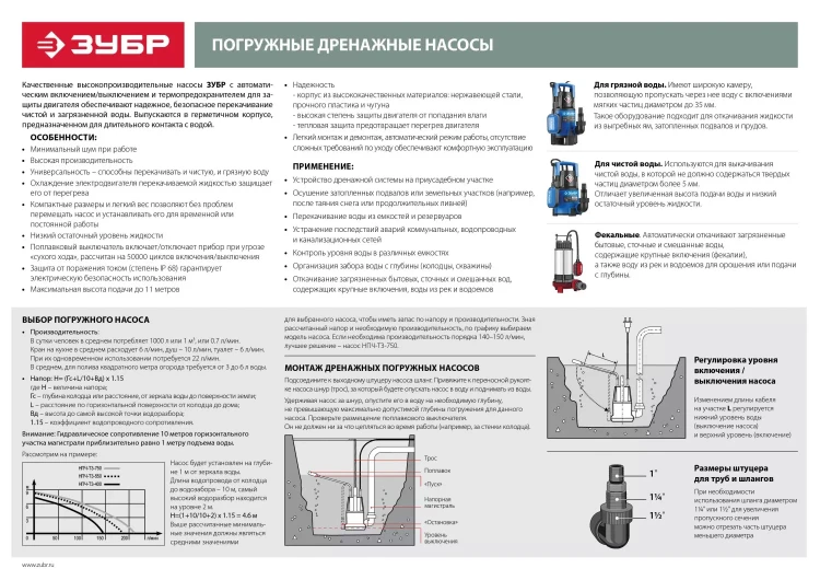 Насос ЗУБР "ПРОФЕССИОНАЛ" Т3 погружной дренажный для чистой воды (d пропускаемых частиц до 5мм), 750Вт, пропускная способность 210л/мин, напор 8,5м НПЧ-Т3-750 купить в Сургуте