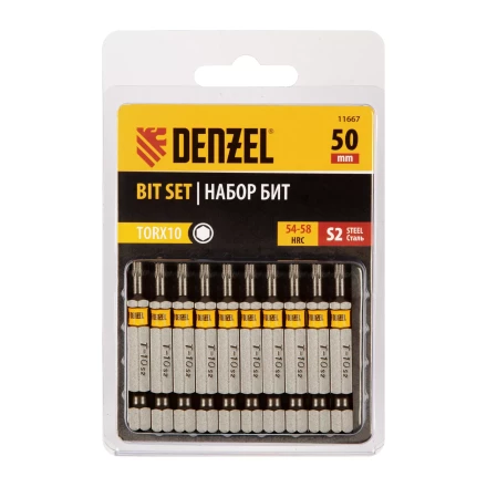 Бита TX 10х50, сталь S2, шестигранный профиль, 10 шт. Е 6,3 Denzel 11667 купить в Сургуте