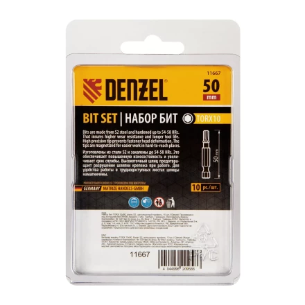 Бита TX 10х50, сталь S2, шестигранный профиль, 10 шт. Е 6,3 Denzel 11667 купить в Сургуте