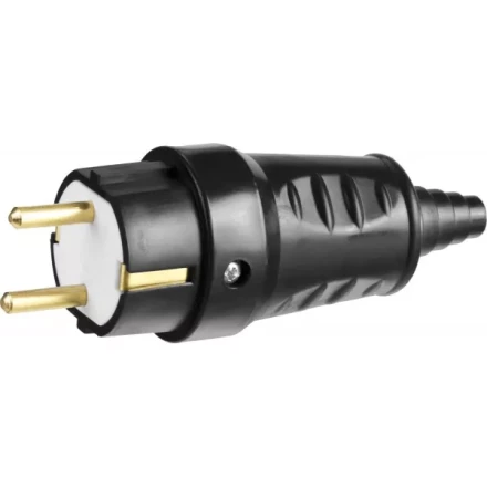 Вилка СИБИН электрическая ударопрочная, с заземлением, 16А/220В, черная 55115-B купить в Сургуте