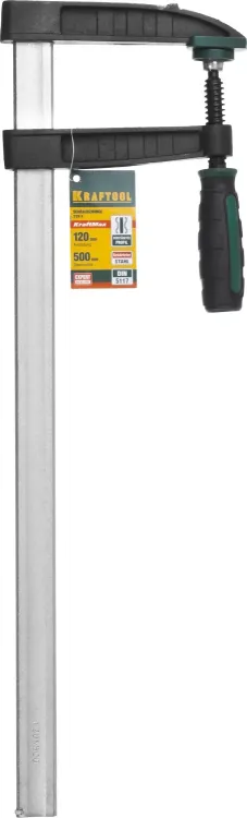 Струбцина, KRAFTOOL 32011-120-500, тип "F", DIN 5117, двухкомпонентная ручка, 120х500мм 32011-120-500 купить в Сургуте