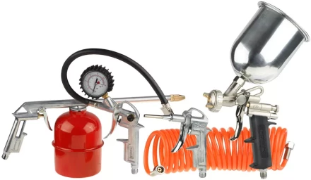 Набор пневматический STAYER &quot;MASTER&quot; универсальный: краскораспылитель с верхним бачком, пистолеты, пневмошланг, 5 предм 06488-H5 купить в Сургуте