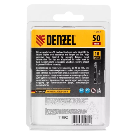 Бита IMPACT, PZ2x50 мм, лазерная обработка шлица, сталь S2, 10 шт., Е 6,3 Denzel 11692 купить в Сургуте