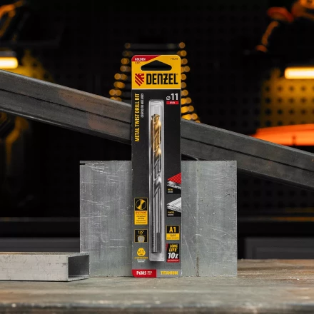 Сверло спиральное по металлу Denzel, 11 x 142 мм, Р6М5, Golden Tip, 718243 купить в Сургуте