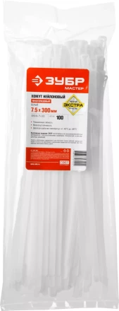 Хомуты нейлоновые ЗУБР &quot;МАСТЕР&quot; многоразовые, 7,5 мм x 300 мм, 100 шт 309240-75-300 купить в Сургуте