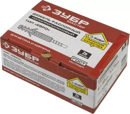 Дюбель ЗУБР &quot;МАСТЕР&quot; распорный полипропиленовый, тип &quot;ЕВРО&quot;, в комплекте с шурупом-полукольцом, 8 х 40 / 5 х 75 мм, 70 шт 30685-08-40 купить в Сургуте