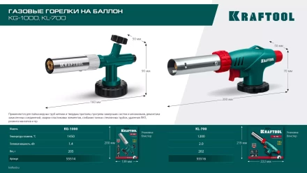 KG-1000 цельнометаллическая газовая горелка с пъезоподжигом, на баллон с цанговым соединением, 1450°C 55514 купить в Сургуте