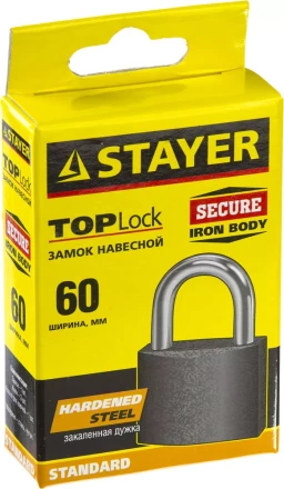 Замок STAYER &quot;STANDARD&quot; навесной, металлический корпус, закаленная дужка, 63 мм 37160-60 купить в Сургуте