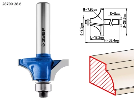ЗУБР 28.6 x 12.2 мм, радиус 8 мм, фреза кромочная калевочная №1, Профессионал (28700-28.6) купить в Сургуте