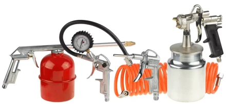 Набор пневматический STAYER &quot;MASTER&quot; универсальный: краскораспылитель с нижним бачком, пистолеты, пневмошланг, 5 предм 06487-H5 купить в Сургуте