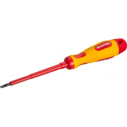 Отвертка KRAFTOOL, высоковольтная, Cr-Mo-V стержень, двухкомпонент. маслобензостойкая рукоятка, SL, 4,0х100мм 250083-4.0-100 купить в Сургуте