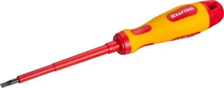 Отвертка KRAFTOOL, высоковольтная, Cr-Mo-V стержень, двухкомпонент. маслобензостойкая рукоятка, SL, 4,0х100мм 250083-4.0-100 купить в Сургуте