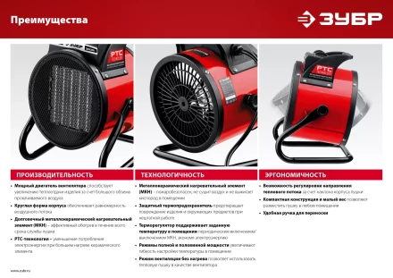 ЗУБР 3 кВт, электрическая тепловая пушка (ТПК-3Р) купить в Сургуте