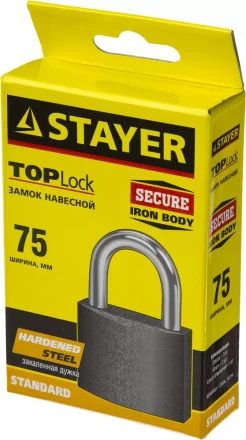 Замок STAYER &quot;STANDARD&quot; навесной, металлический корпус, закаленная дужка, 75 мм 37160-75 купить в Сургуте